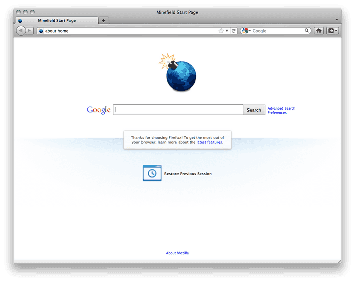 new firefox default home page